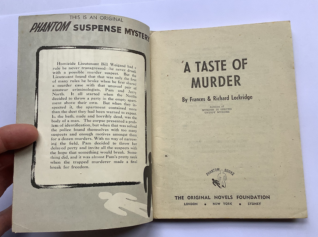 A TASTE OF MURDER crime pulp fiction book by F & R Lockridge 1954